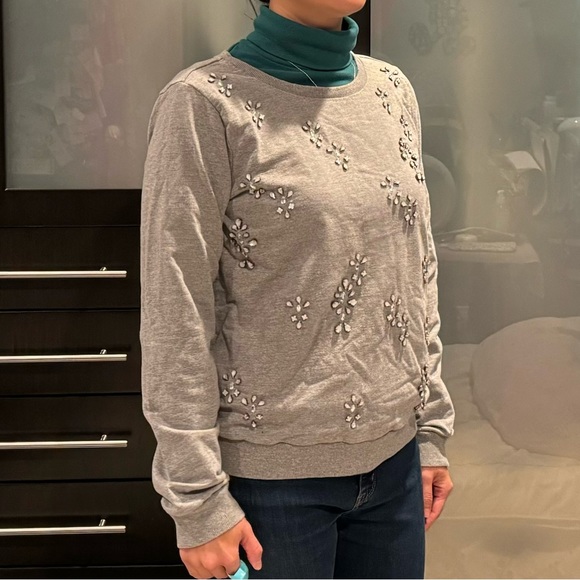 Soft Joie Embellished Rhinestone Gray Crew Neck Pullover Sweatshirt - Picture 9 of 12